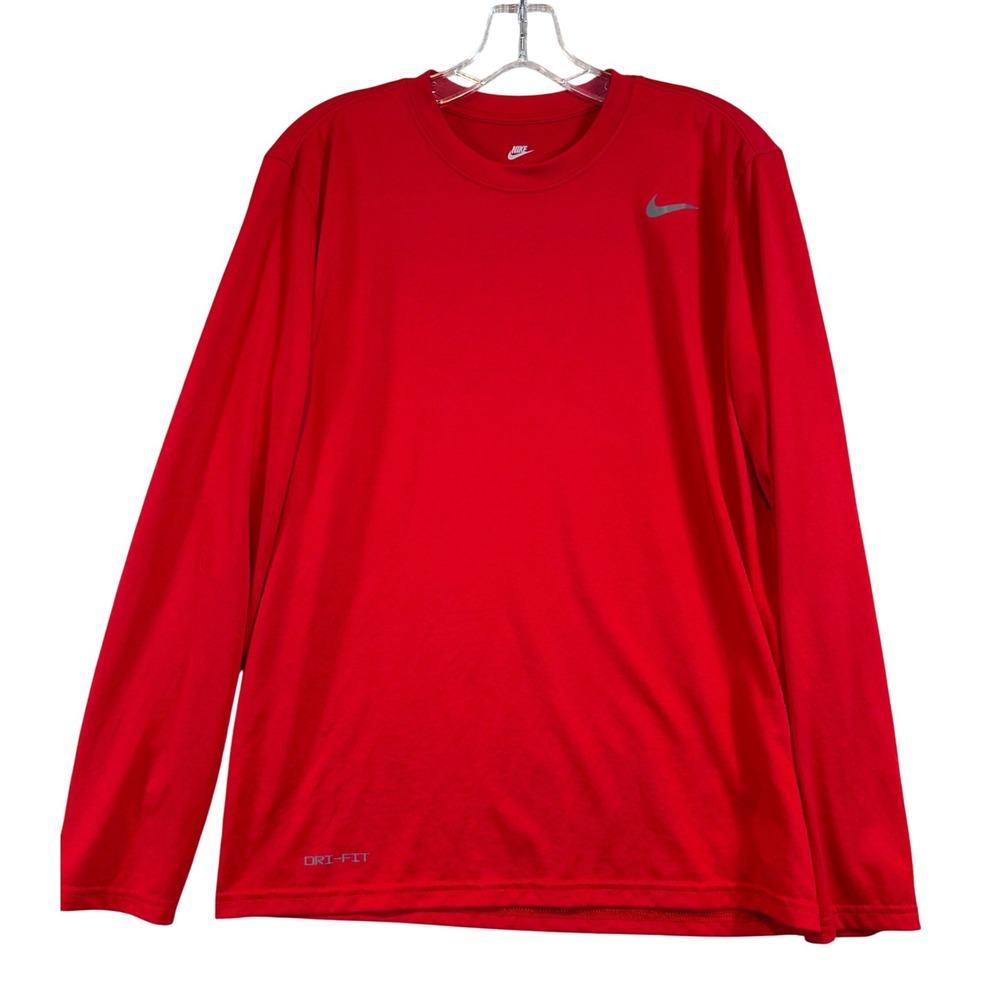 Nike Mens Dri-FIT Long Sleeve Performance Athletic Tee Shirt Red M - Breathable